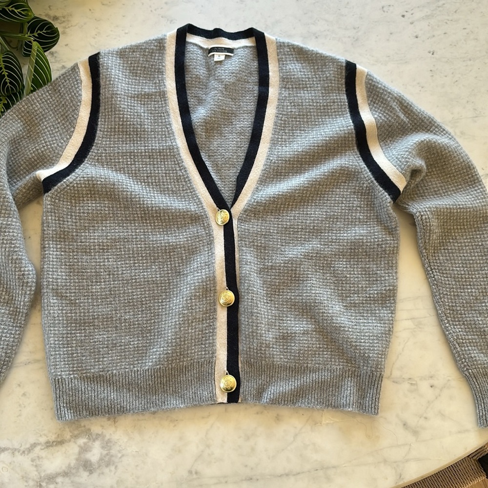 Jcrew Cashmere Waffle Knit Cardigan Sweater - Picture 2 of 4